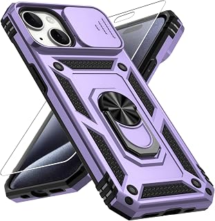 Vinve for iPhone 15 Plus Case, Slide Lens Cover, HD Screen Protector, Military Grade Drop Protection, Magnetic Rotated Ring Holder Kickstand Protective Phone Case (Lavender)
