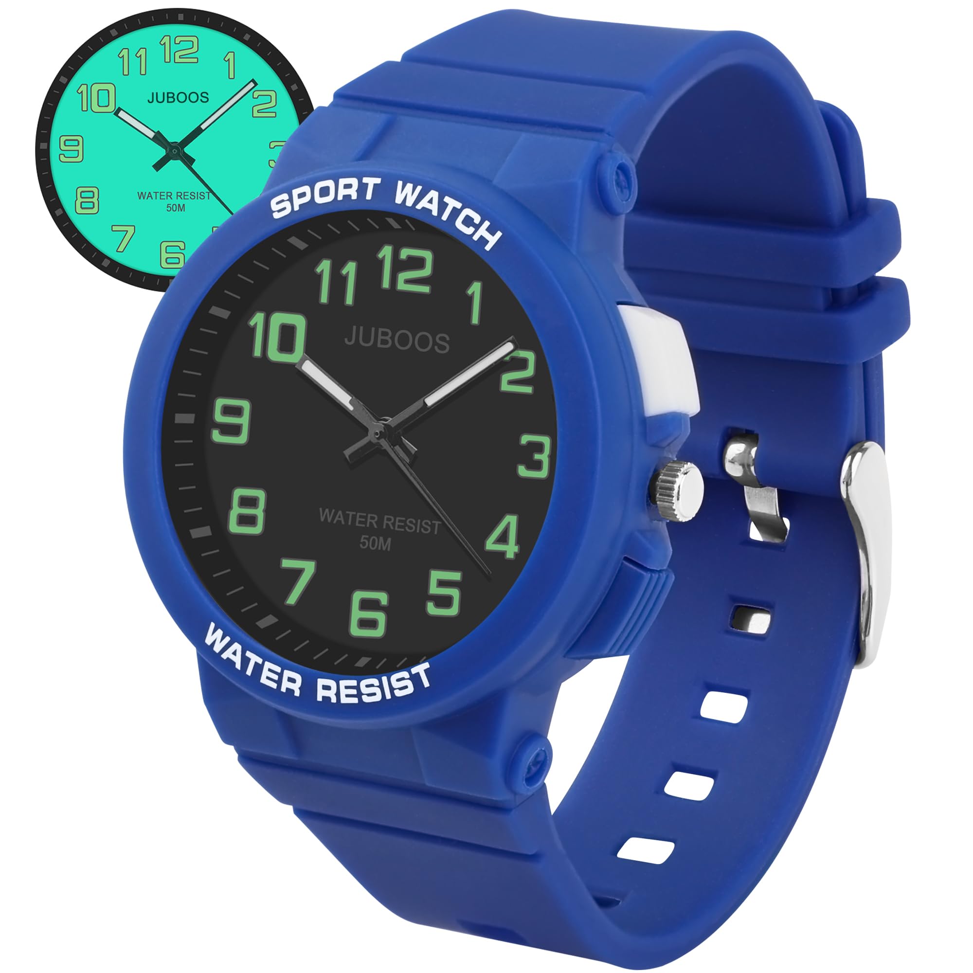 JuboosKids Watch Analog with 7 Colorful Night Lights Boys Girls Waterproof Soft Strap Kids Time Teaching Quartz Wristwatch for Ages 5-18