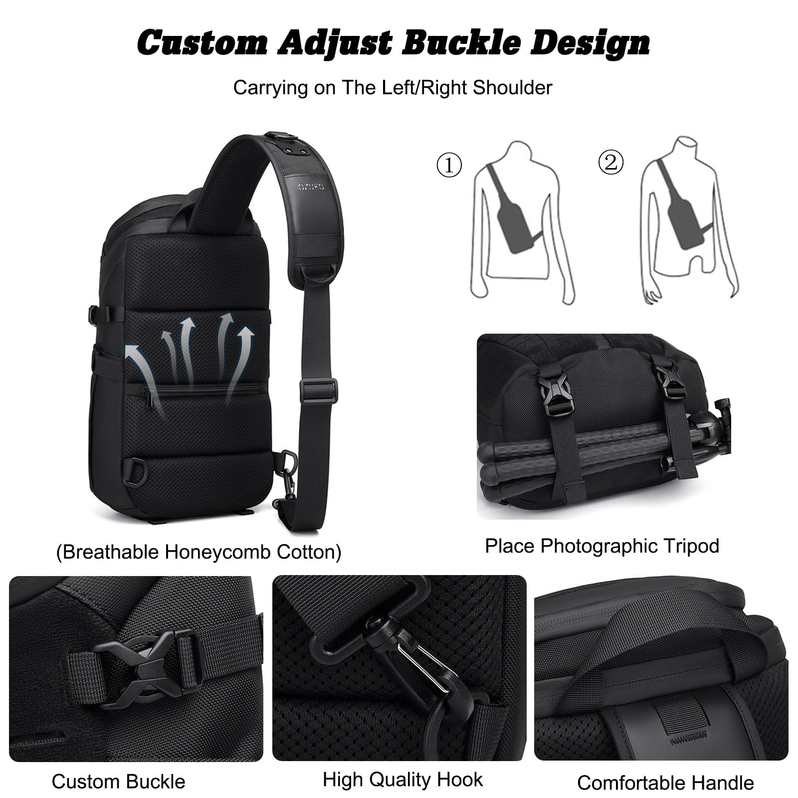 FANDARE Sac poitrine homme Sac bandoulière homme Sacoche homme bandouliere Petite sacoche homme Grande Capacité Sling Bag pour Cyclisme Sport Voyage Excursion