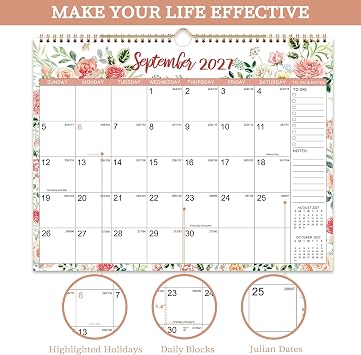 2027 Calendar - 2027 Wall Calendar, Wall Calendar 12 Month, 15 x 11.5