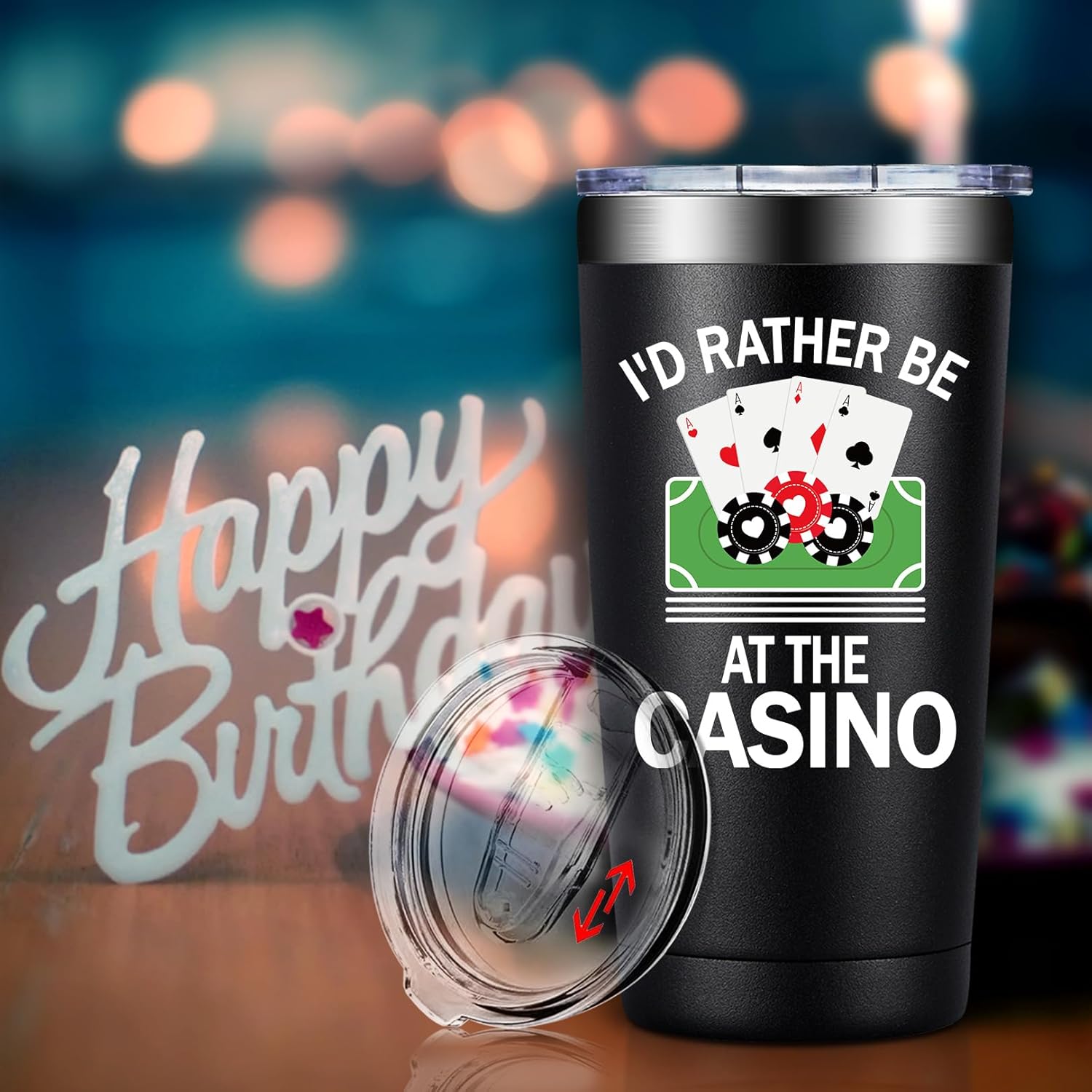 BIRGILT Gambling Gifts for Men, Women - Casino Gifts for Christmas - Funny Poker Gift for Poker Players - I'd Rather Be at the Casino Tumbler 20oz - Image 5