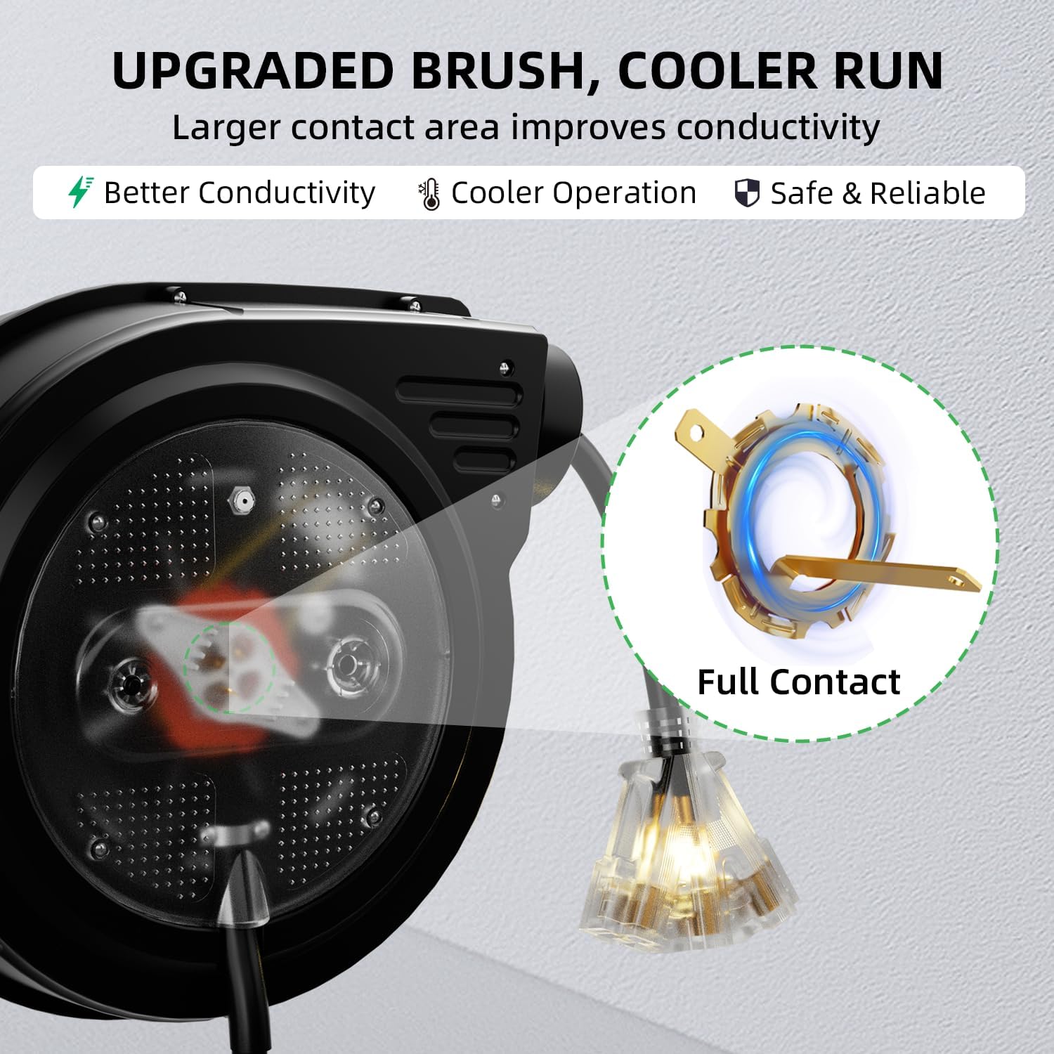 80FT Retractable Extension Cord Reel, 14 AWG/3C SJTOW Heavy Duty Power Cord with Lighted Triple Outlet, 13A Circuit Breaker, 180° Swivel Wall/Ceiling Mount Retractable Cord Reel, ETL Listed, Orange