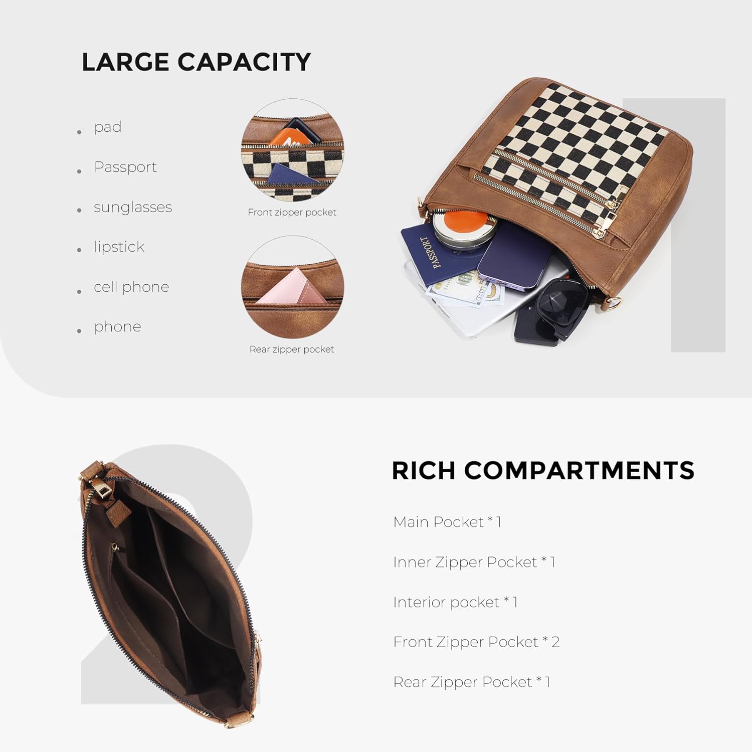 Checkered Crossbody Bags for Women Hobo Handbags Checkered Purse Trendy Crossbody Shoulder Purse - Image 5