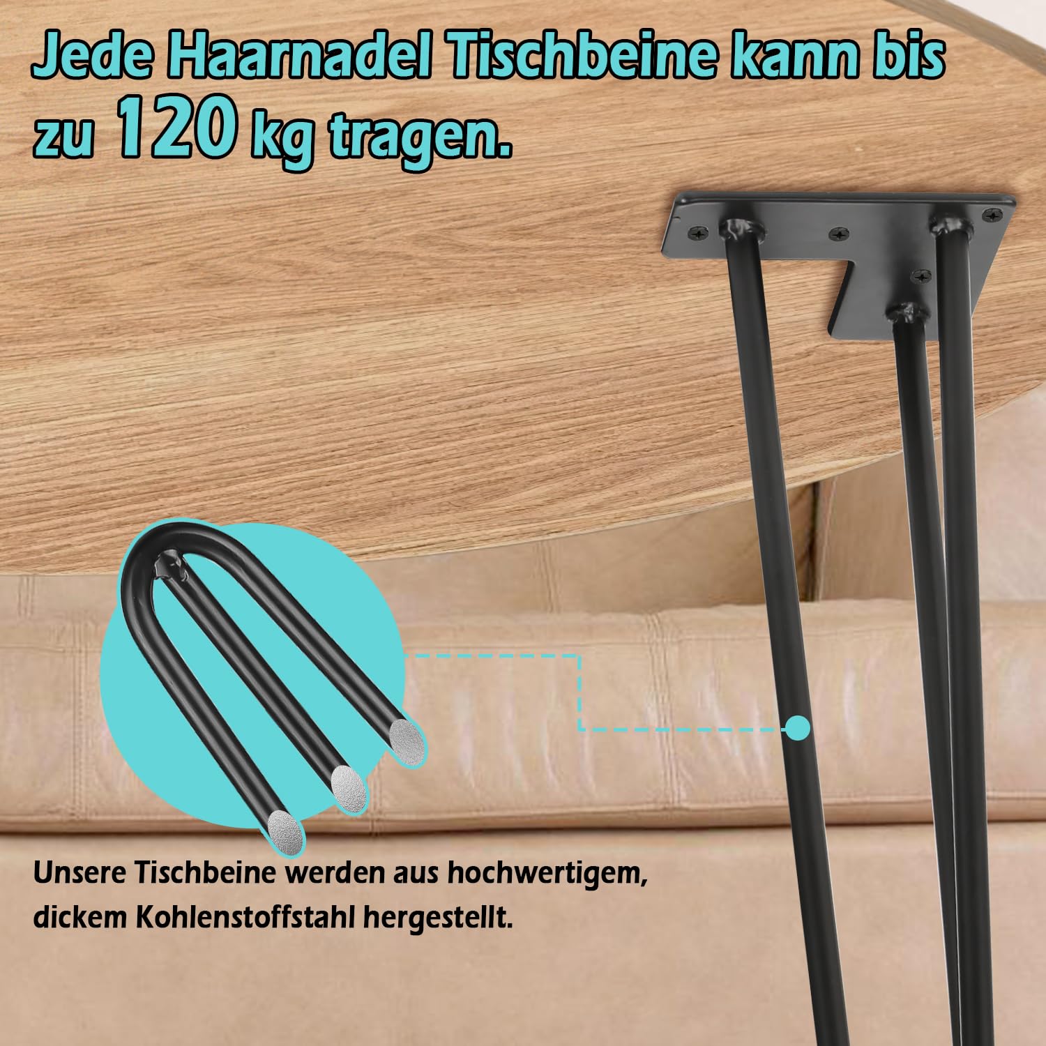 Set stalen hairpins zwart ø 1,2 cm en hoogte 72 cm - 4 stuks