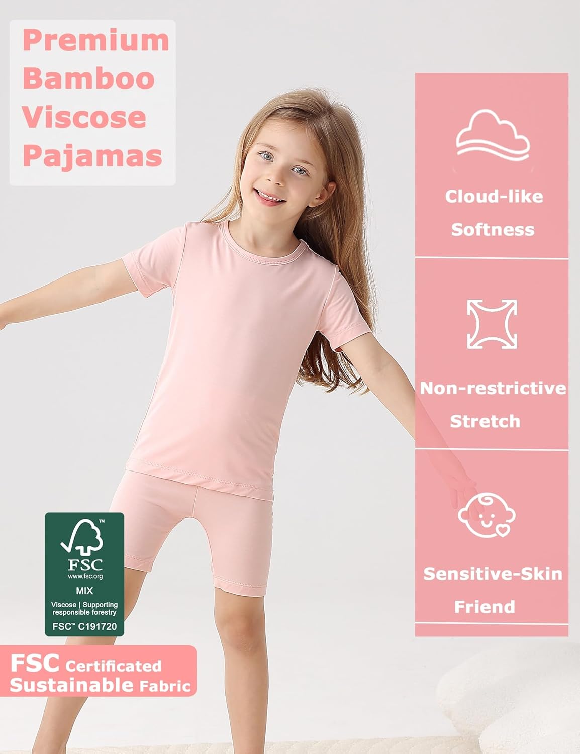 JunNeng Bamboo Viscose Toddler Pajamas,Baby Boy Girl Solid Snug Fit Short Sleeve Summer Sleepwear PJS - Image 2