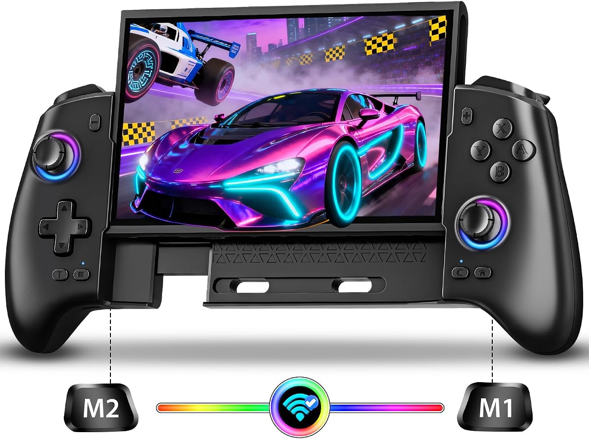 Fasceote Wireless Switch Pro Controller for Nintendo Switch/OLED/Switch 2 | Rechargeable Switch Controllers, One-piece Switch Handheld Control with Hall Effect Joysticks,Turbo,Vibration,15 Colors Light