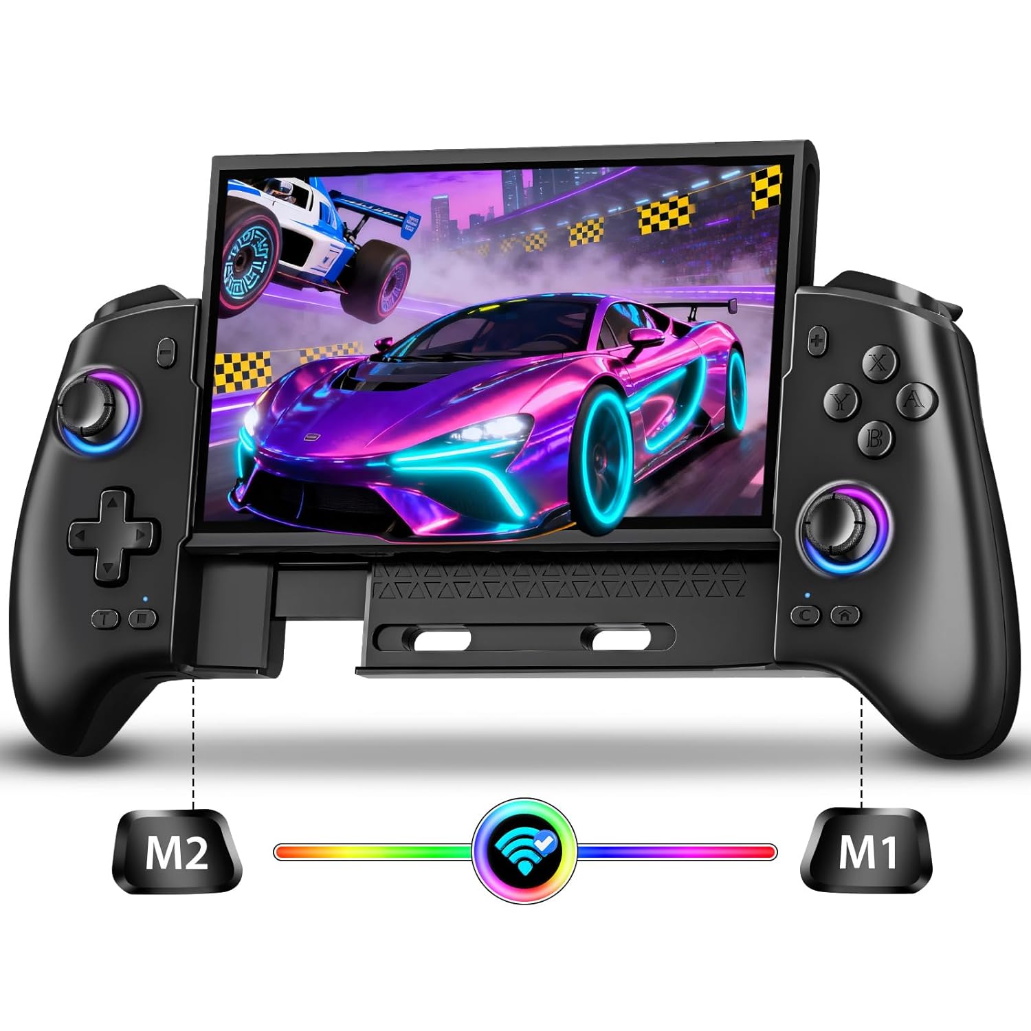 Fasceote Wireless Switch Controller for Nintendo Switch/OLED/Switch 2, Rechargeable Pro Controllers with 15 Lights Color, Retractable One-piece Handheld Control with Hall Effect Joysticks,Turbo, Dual Vibration