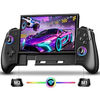 Fasceote Wireless Switch Controller for Nintendo Switch/OLED/Switch 2, Rechargeable Pro Controllers with 15 Lights Color, Retractable One-piece Handheld Control with Hall Effect Joysticks,Turbo, Dual Vibration