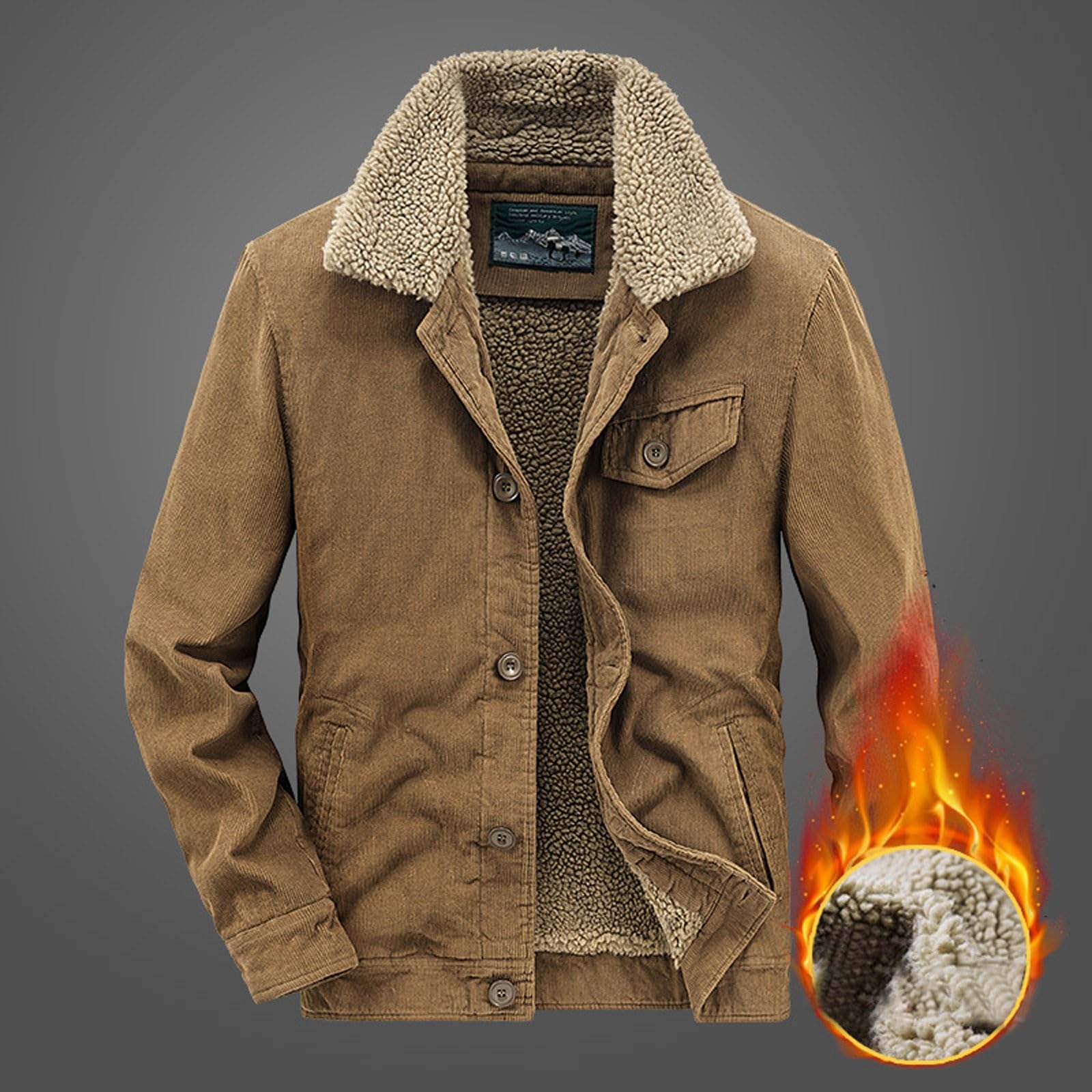 Giacca Pile Uomo - Giacca Invernale in Velluto da Uomo con Colletto Spesso e Caldo in Velluto a Coste Largo e Casual