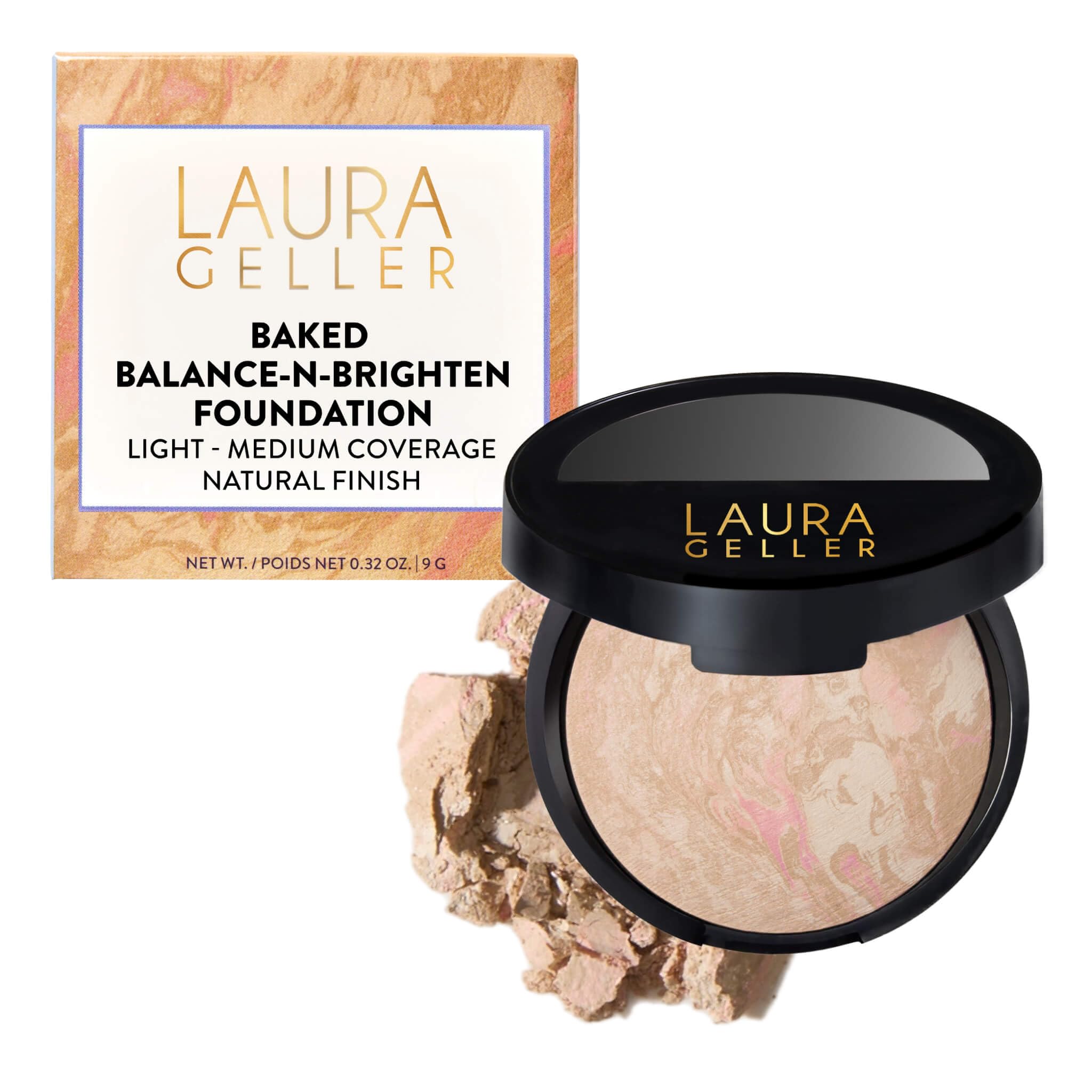 LAURA GELLER NEW YORK Baked Balance-n-Brighten Farbkorrigierendes Puder Makeup, Porcelain, Aufbaubare, Leichte bis Mittlere Deckkraft, Baking Powder Foundation mit Semimattem Finish