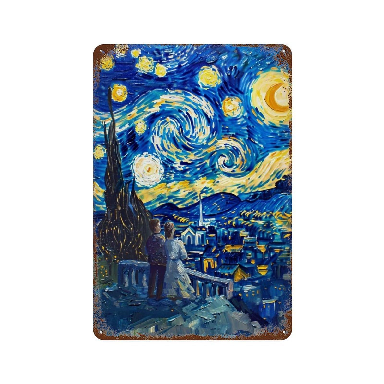 YHGERTKU Starry Night in Athens 01 Wall Art Retro Iron Vintage Metal Tin Sign Poster Modern Decor for Living Rooms Gift 30x20cm