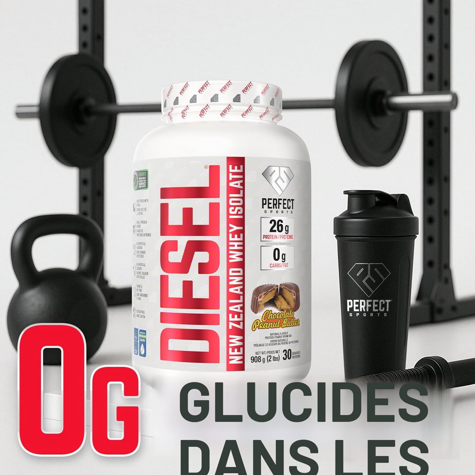 DIESEL New Zealand Whey Protéine Isolate Nourri à l'Herbe/Stevia Sucré/Aromatisé au Beurre d'Arachide au Chocolat 908 g