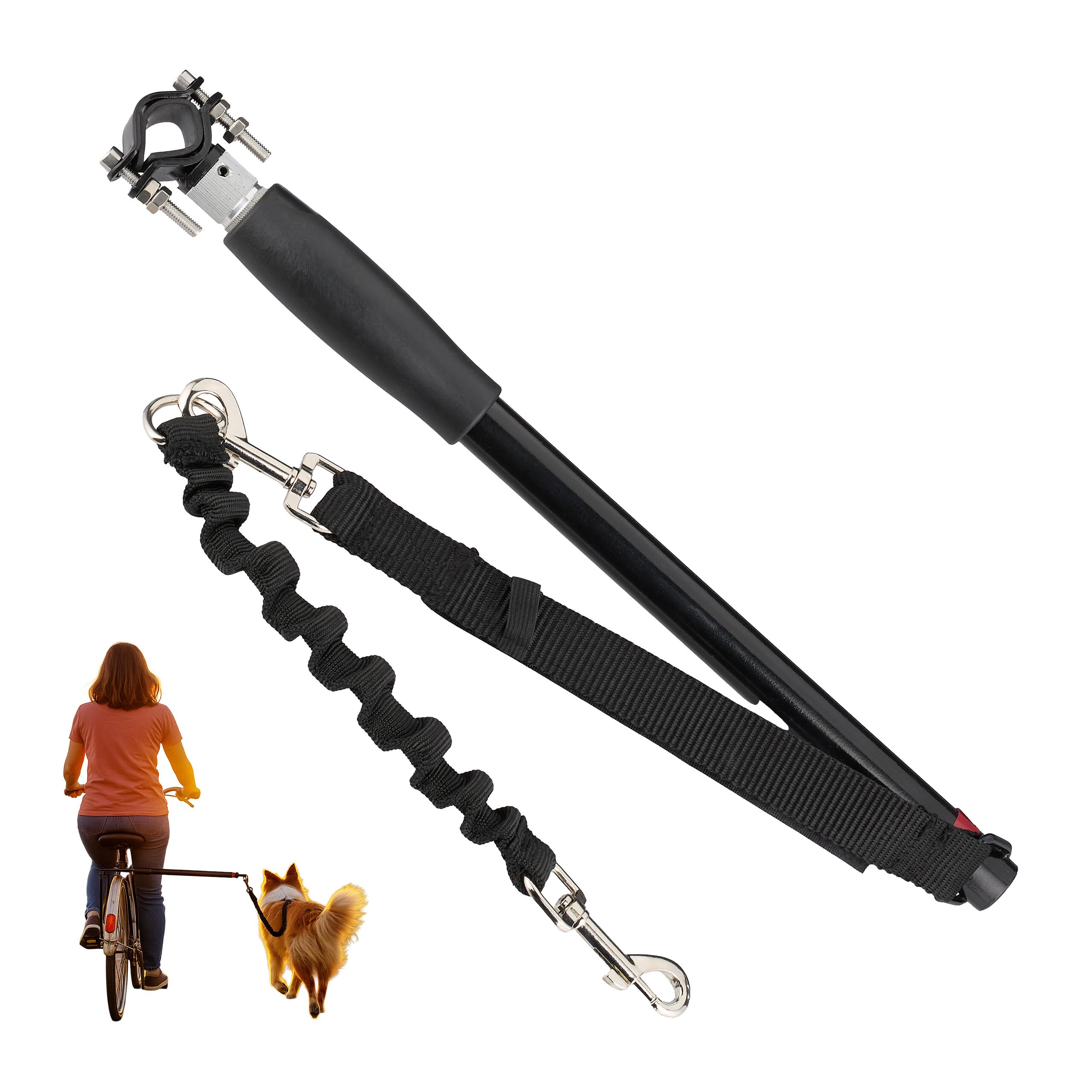 Relaxdays Bike Dog Lead, Bicycle Leash, Pole with Spacer for Safe Distance Flexible, Hands-Free, Carabiner Clip, Black