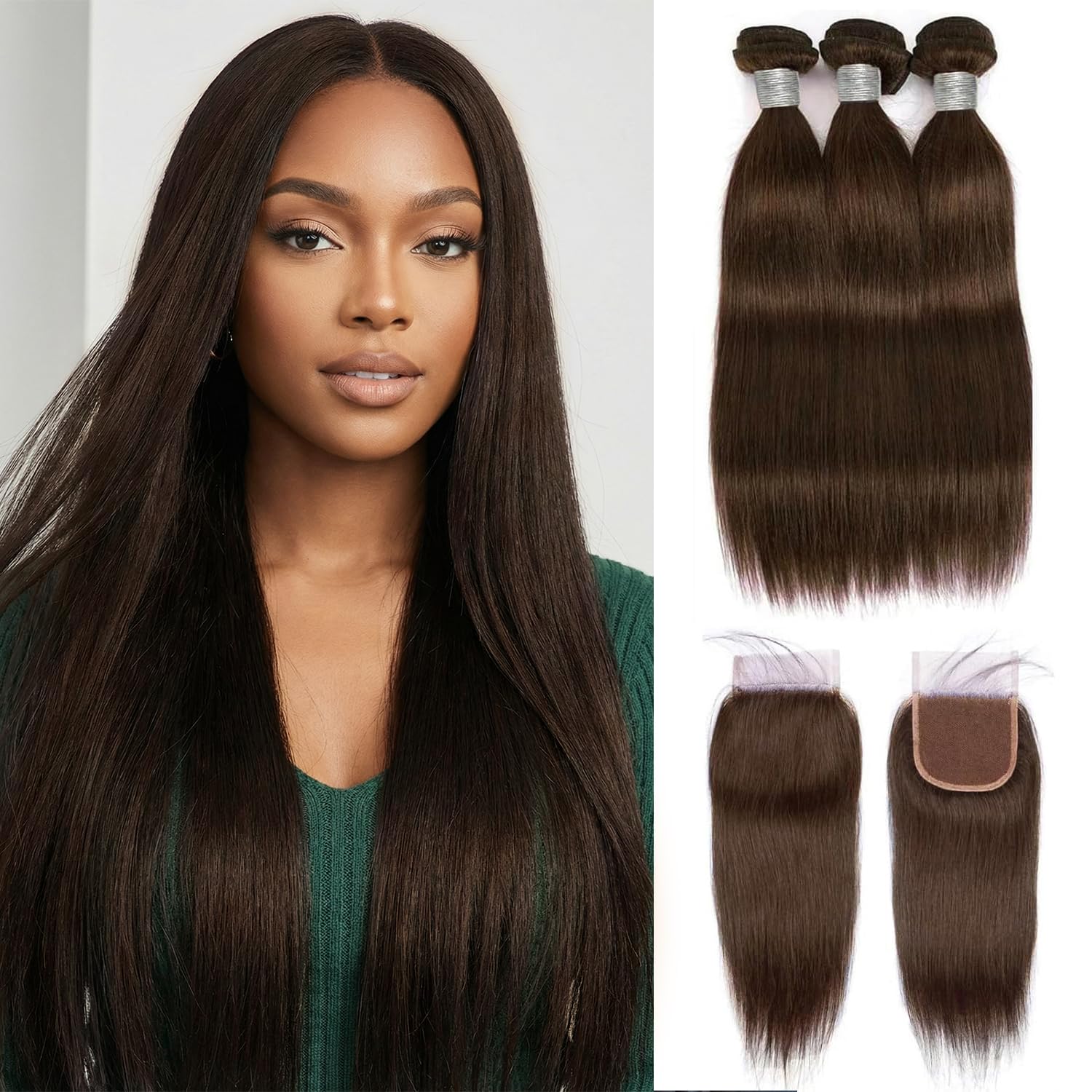 Amazon.com : Chocolate Brown Bundles Human Hair with Closure,Color