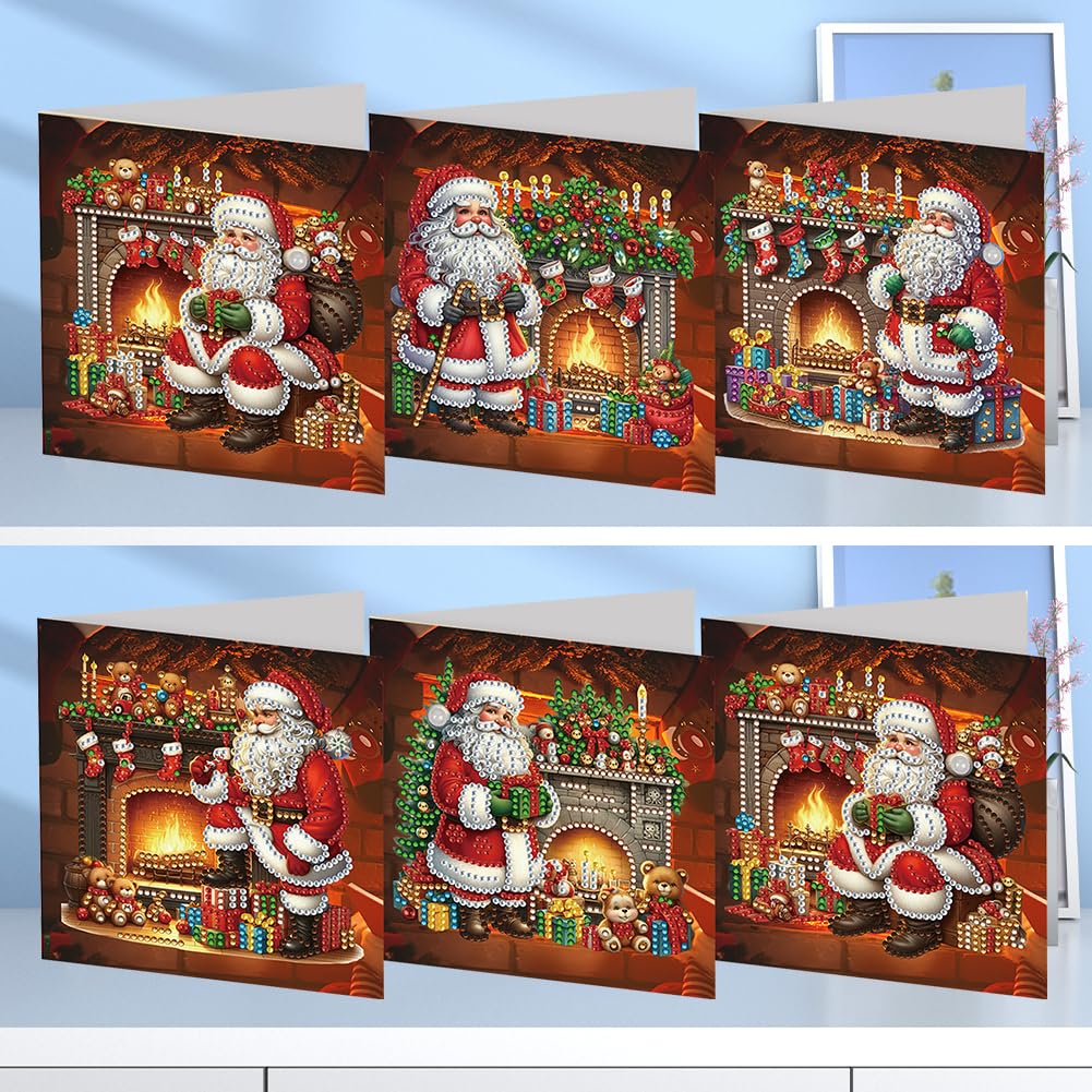 SPEPROECO Diamond Art Christmas Card Kit - 6PCS DIY Handmade Painting Greeting Cards for Party Favors and Gifts