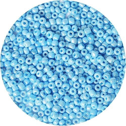 Bala&Fillic Cuentas de semillas de color perla azul claro opaco de 0.157 in, aproximadamente 1200 piezas3.53 oz en bolsa, 60 cuentas de vidrio para