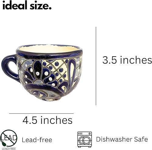 Miniatura 6 de Taza Ancha Azul Blanco - Taza Ancha Azul Blanco - Taza ancha de café de cerámica mexicana pintada a mano, taza de té para la oficina y el hogar,