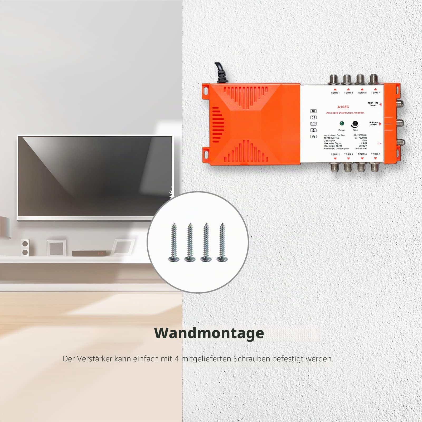 Weytoll Multischalter, Professioneller Multiswitch 8 Teilnehmer, 87-2350 MHz mit IRS Loop-TV, 15 dB TV, Sat Anlage,Fernseher Receiver, Sat Verteiler, Schalter, Radio-Verteilerverstärker (MATV)