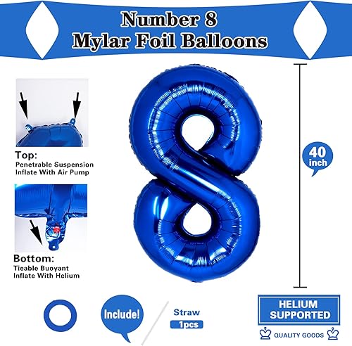 Miniatura 5 de Globo gigante de 40 pulgadas azul marino número 0 dígito jumbo 0 Mylar Foil azul helio 0 globos para niños fiesta de cumpleaños suministros