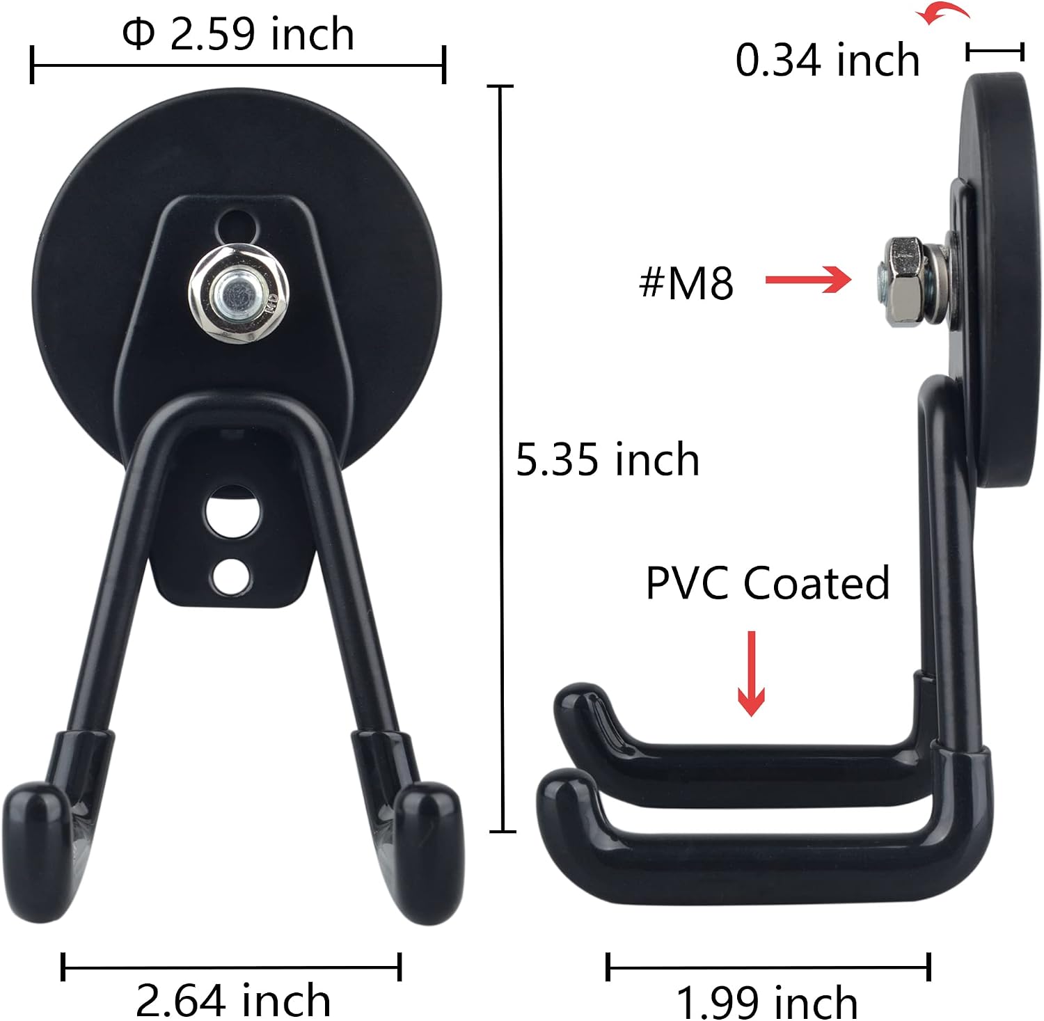 MUTUACTOR 4pack Magnetic Hooks Heavy Duty for Garage Tools Garden Hose Power Drill Drivers image 2
