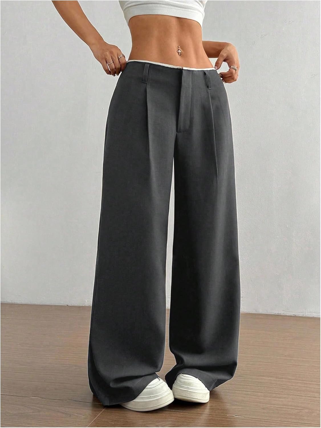 GORGLITTER Women's Low Rise Dress Pants Business Casual Wide Leg Trousers Work Dressy Low Waisted Straight Slacks Pants - Image 3