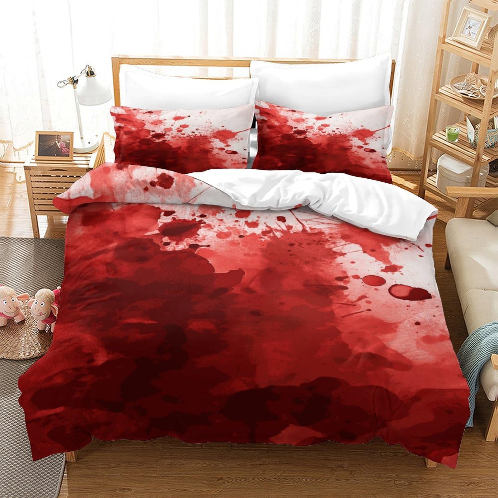 P1s9u7w5y Blood Splash Abstract Red Art 3D Printed 3Pcs Duvet Cover Set Thickened Microfiber Red Watercolor Bedding Set Double（200X200cm）