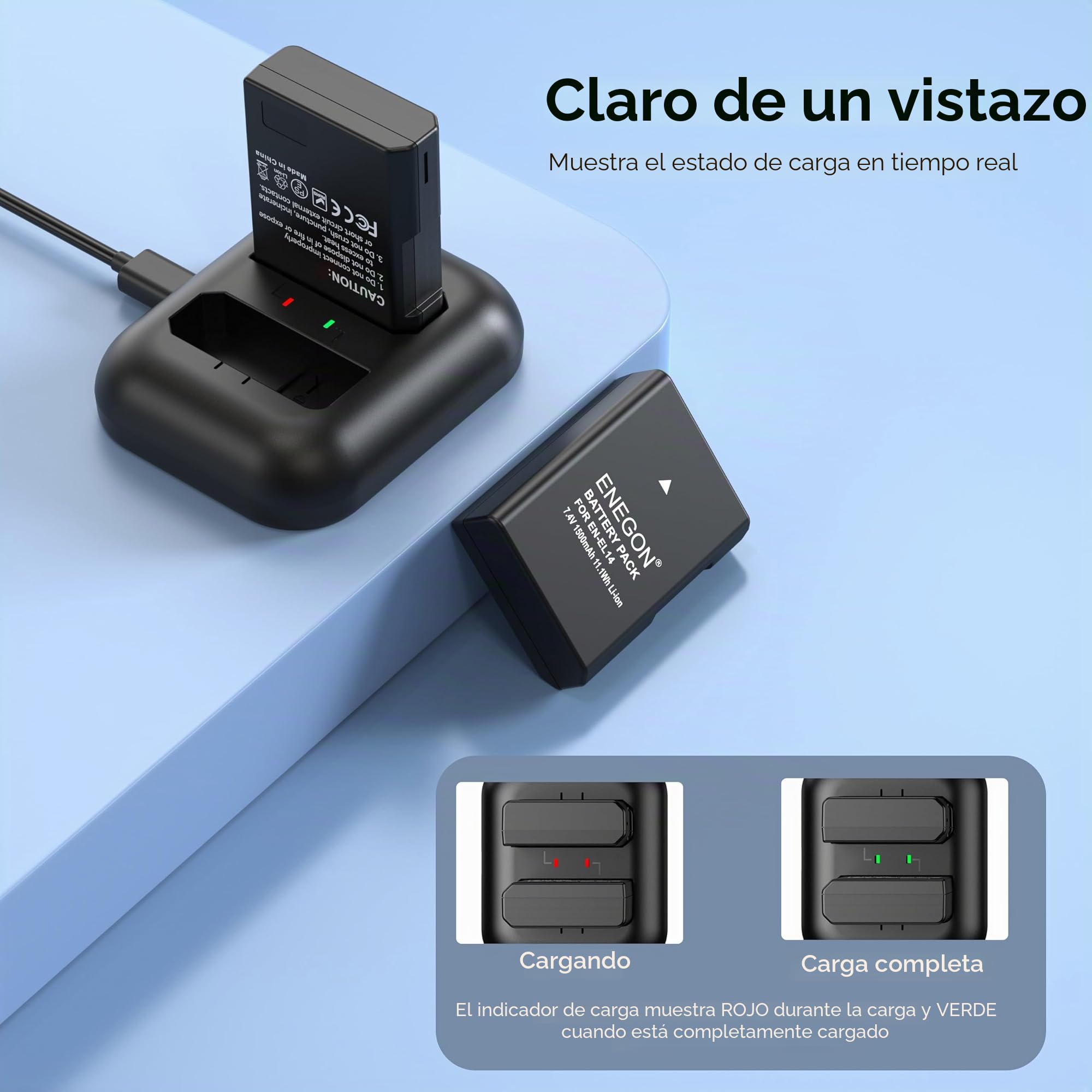 ENEGON Batería de Repuesto (Paquete de 2) y Kit de Cargador rápido para Nikon EN-EL14/EN_EL14a y DSLR D3100, D3200, D3300, D3400, D3500, D5100, D5200, D5300, D5500, D5600