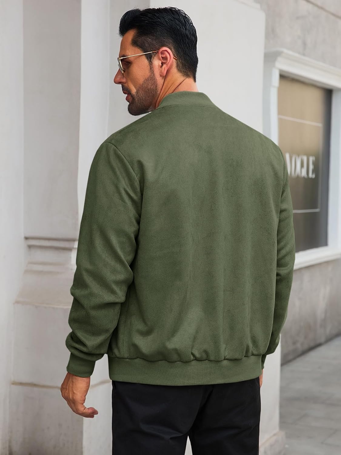 Runcati Mens Suede Bomber Jackets Full Zip Casual Softshell Varsity Jacket Lightweight Vintage Fall Coat with Pockets - Image 4