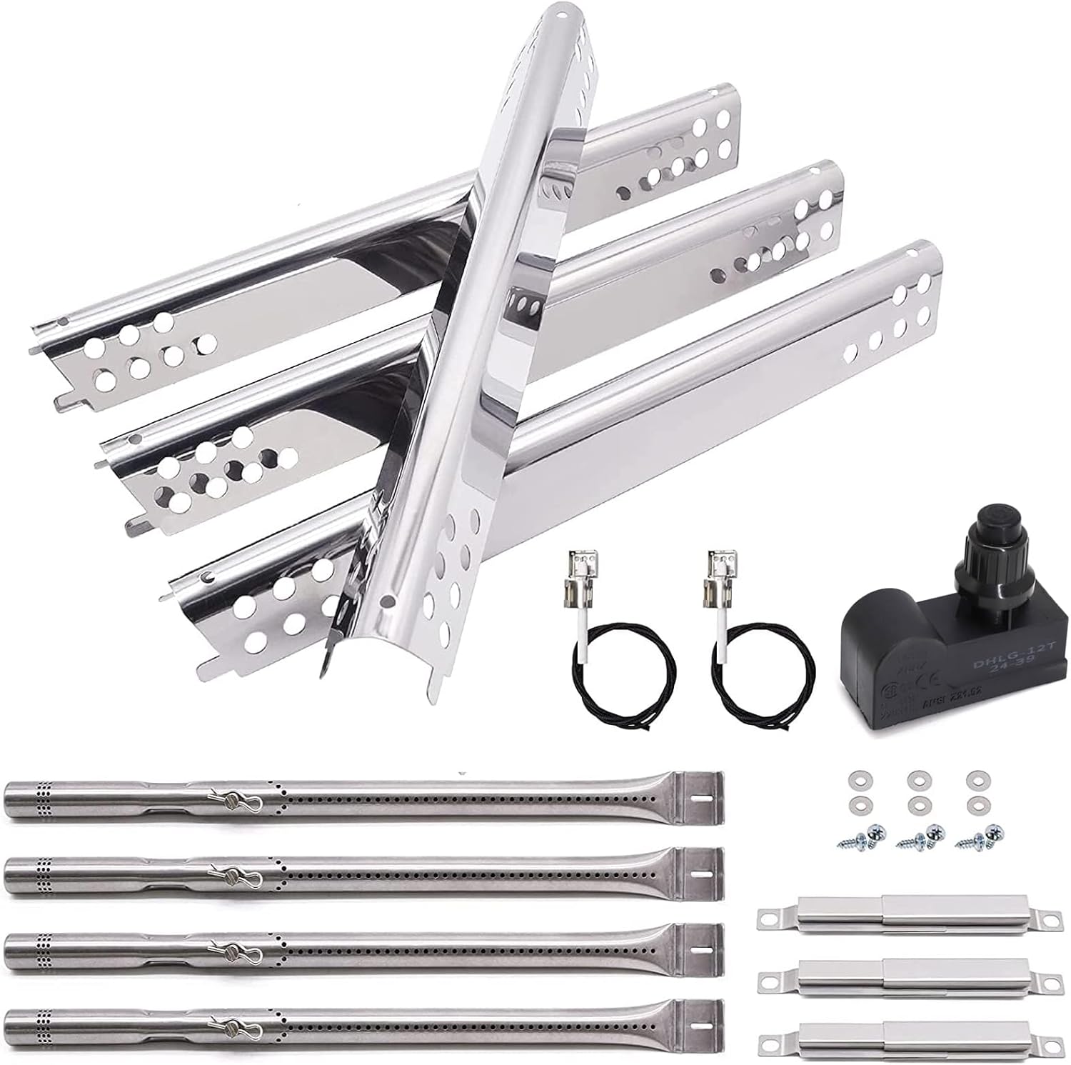 Criditpid Grill Replacement Parts for Charbroil 463344015, 463343015, 463433016, 463240015, 463432215, Grill Burners, Heat Plates, Crossover Tubes & Spark Generator Kit for Charbroil 4 Burner Grill.