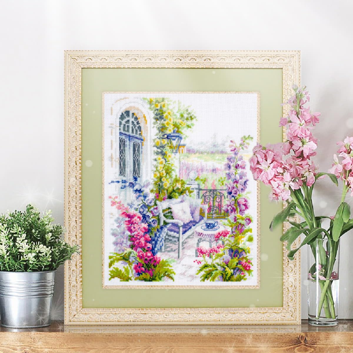 Kit Point De Croix Compté 'Cosy Terrace' Magic Needle - Tissu Zweigart Aida 15-16ct - Dimensions 21x27cm