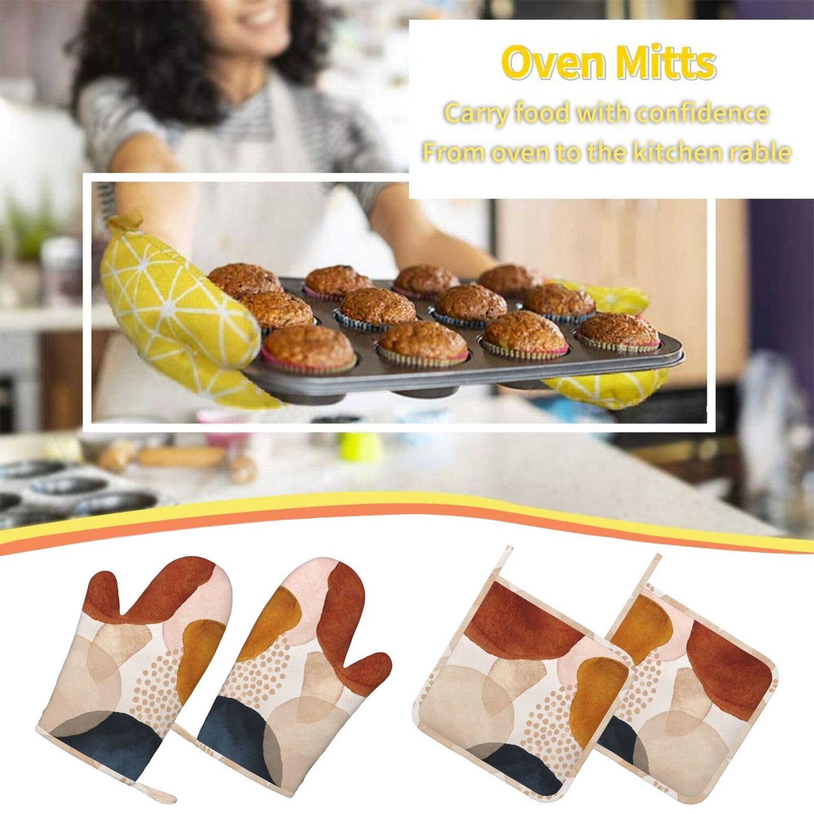 Boho abstrakcyjne minimalistyczne estetyczne rękawice kuchenne i zestawy uchwytów na garnki, silikonowe, antypoślizgowe rękawice kuchenne, uchwyty na garnki, odporne na wysokie temperatury, do