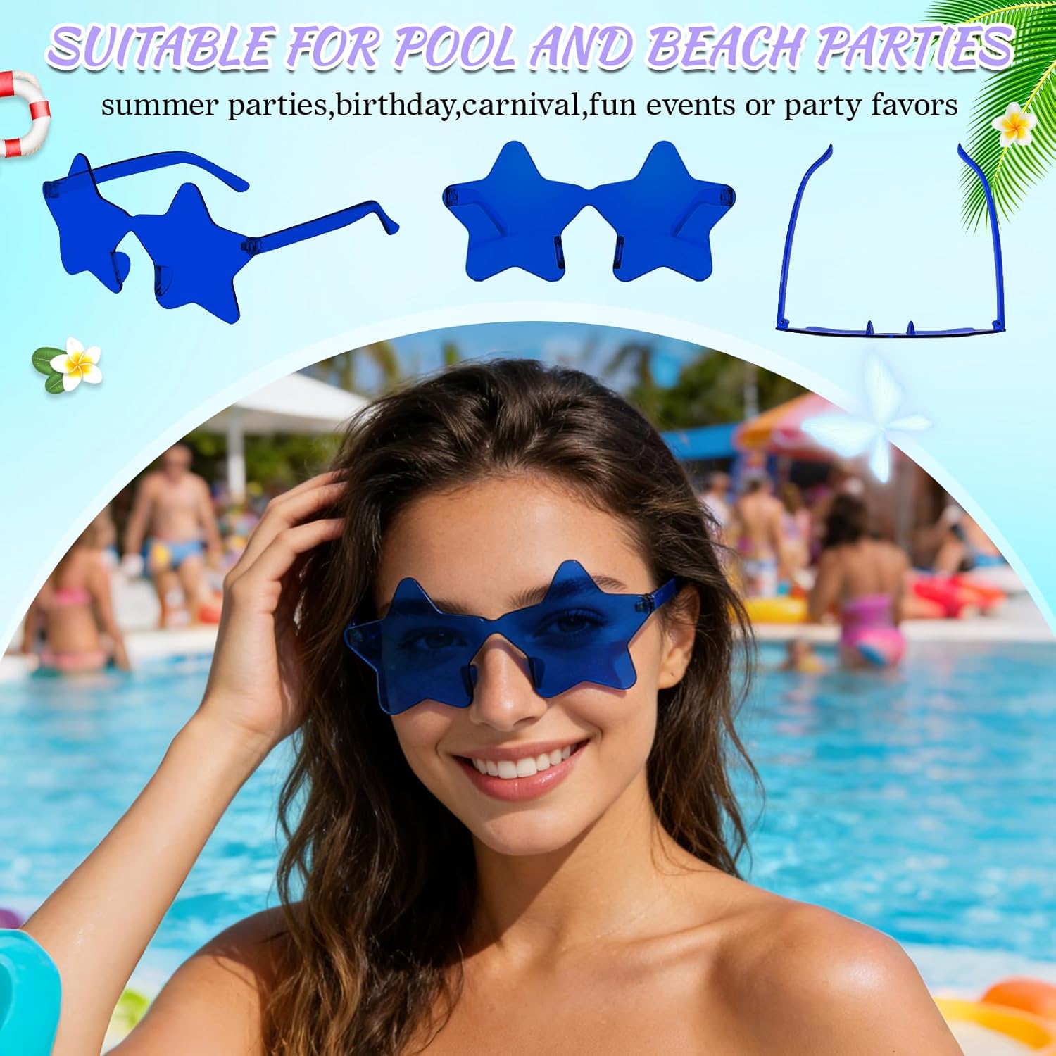 Wholesale 50 Pack Rimless Star Sunglasses Bulk, Fun Colorful Star Party Glasses for Women Men