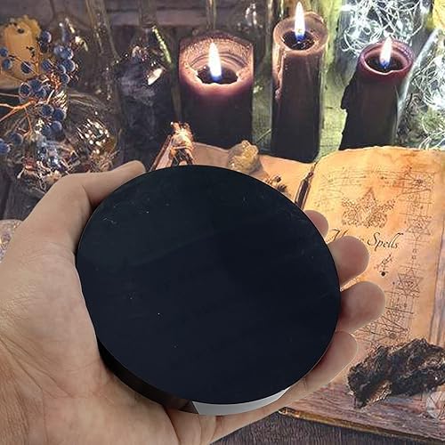 Miniatura 10 de Espejo rascador de obsidiana negra, espejo de obsidiana con soporte y bolsa para adivinación, meditación, curación, Feng Shui (7.8 pulgadas)