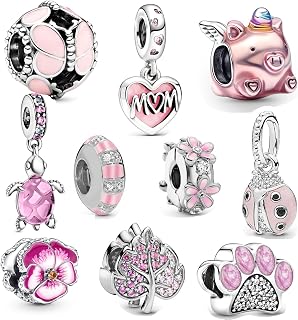 10 Pack Silver Spacer Beads Charms fit Bracelet DIY Bracelet CZ Pendant Set (J)