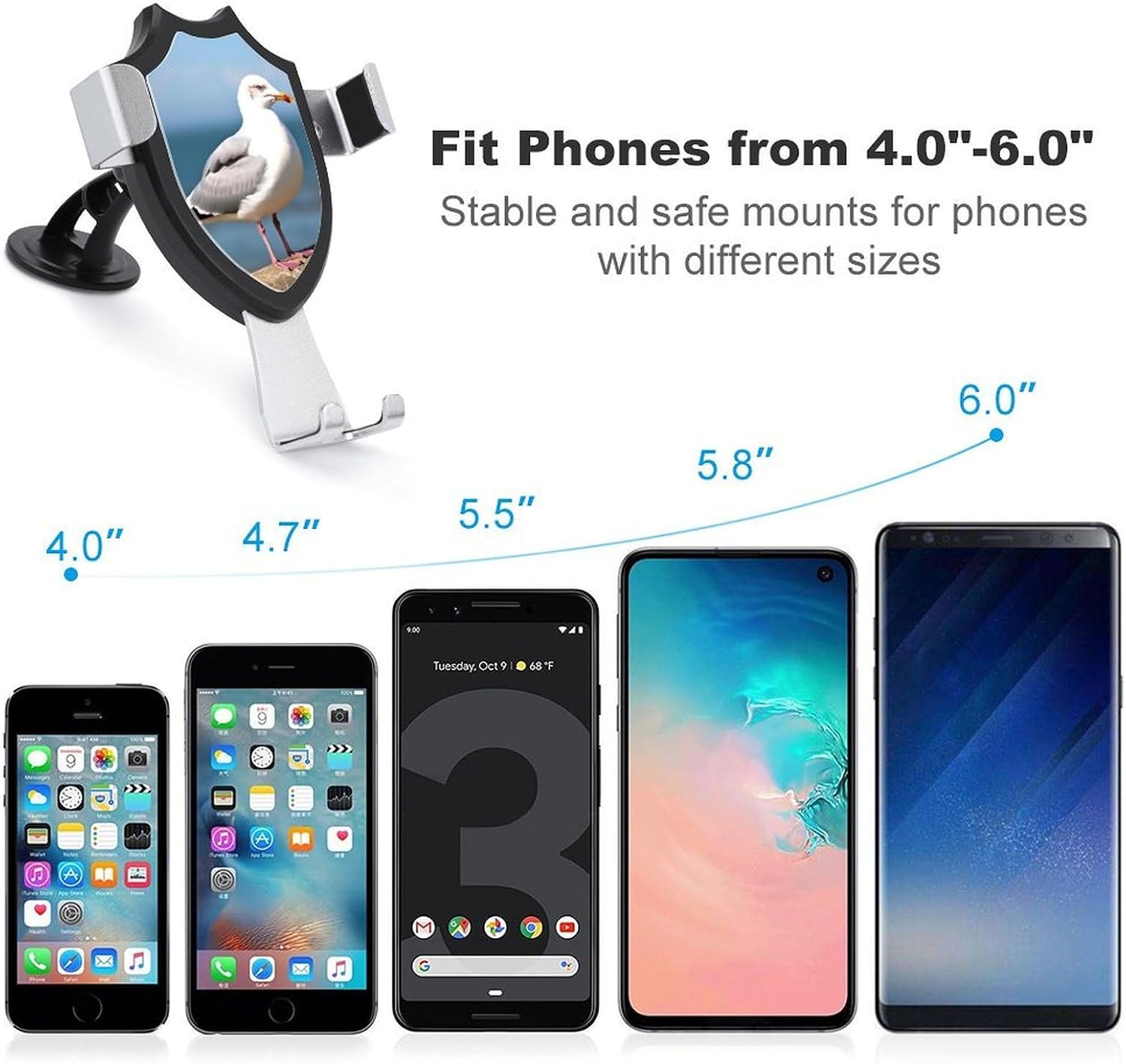Shockproof Car Phone Holder Suction Cup & Metal Hook Universal Accessories Cute Seagull Cell Phone Car Mount for Dashboard Windshield Air Vent Hands Free Cradle Stand for Smartphones image 3