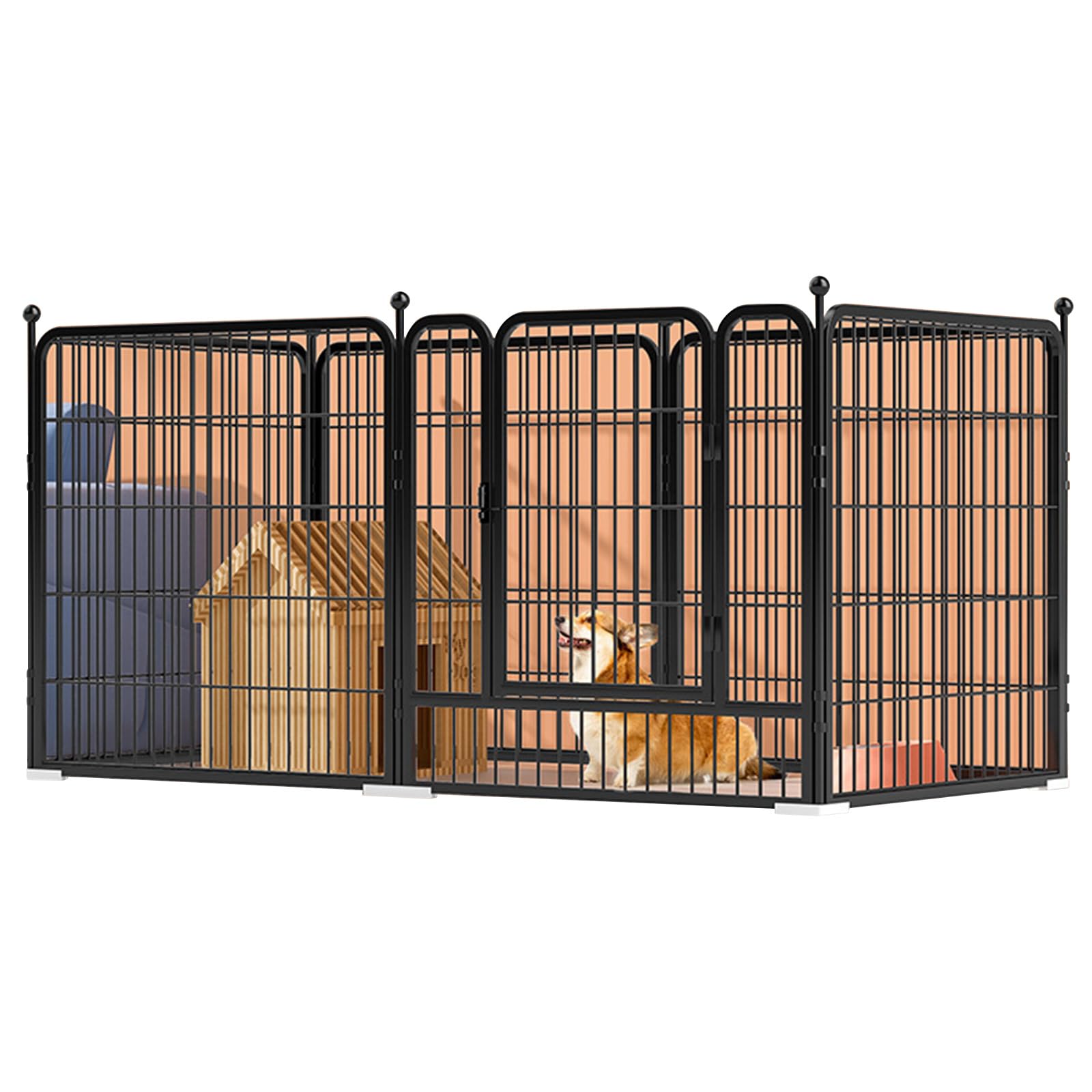 DOg Playpen,Heavy Duty Puppy DOg Crate Dog Cage Fence Detachable Pet Run Metal Enclosure for Puppies Cats Rabbits and Other Animals (Black)