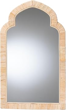 Bali & pari Plautilla Natural Rattan Arched Wall Mirror - Decorative Hand Wrapped Wicker Accent Mirror for Entryway, Bedroom, or Living Room