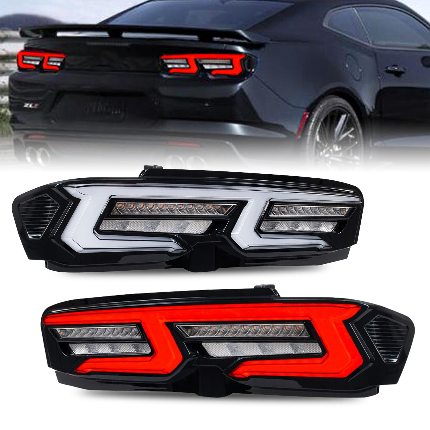 HCmotion Tail Lights Fit For Chevrolet Chevy Camaro 2019-2025 LS, LT, LT1, SS, ZL1,LED Rear Lamps With DRL Animation & Sequential Indicator