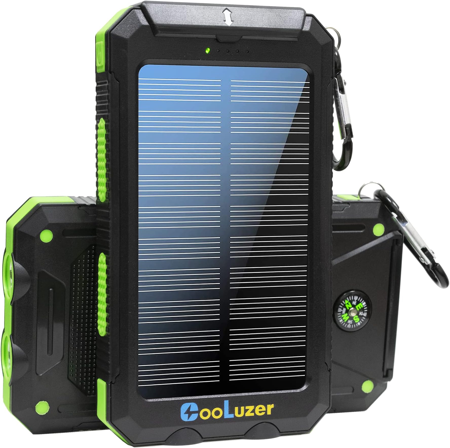 Solar Power Bank 36800mah, Solar Charger Power Bank with 15W 5V 3.1A outputs, IP67 Waterproof, Grade A+++ Battery with LED Flashlight and Compass, Perfect Camping Gear Accessory for Outdoor (Green)
