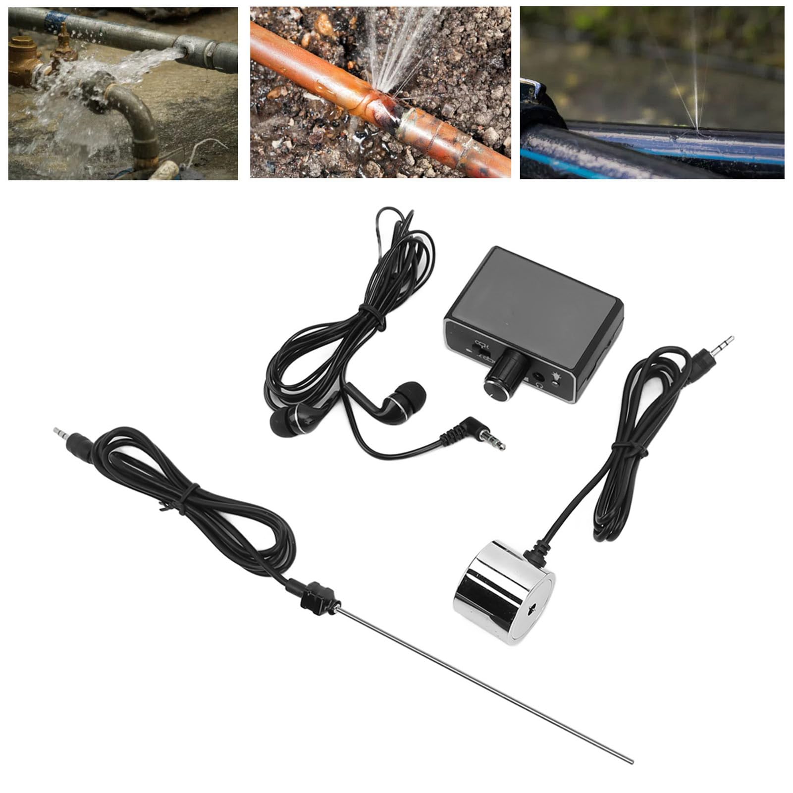 Detección de Fugas de Agua,Monitor de Fugas de Tuberías de Agua Subterránea, Sonda Doble,Intensificador de Sonido Mejorado de Alta Resistencia,Detector de Fugas de Tuberías de