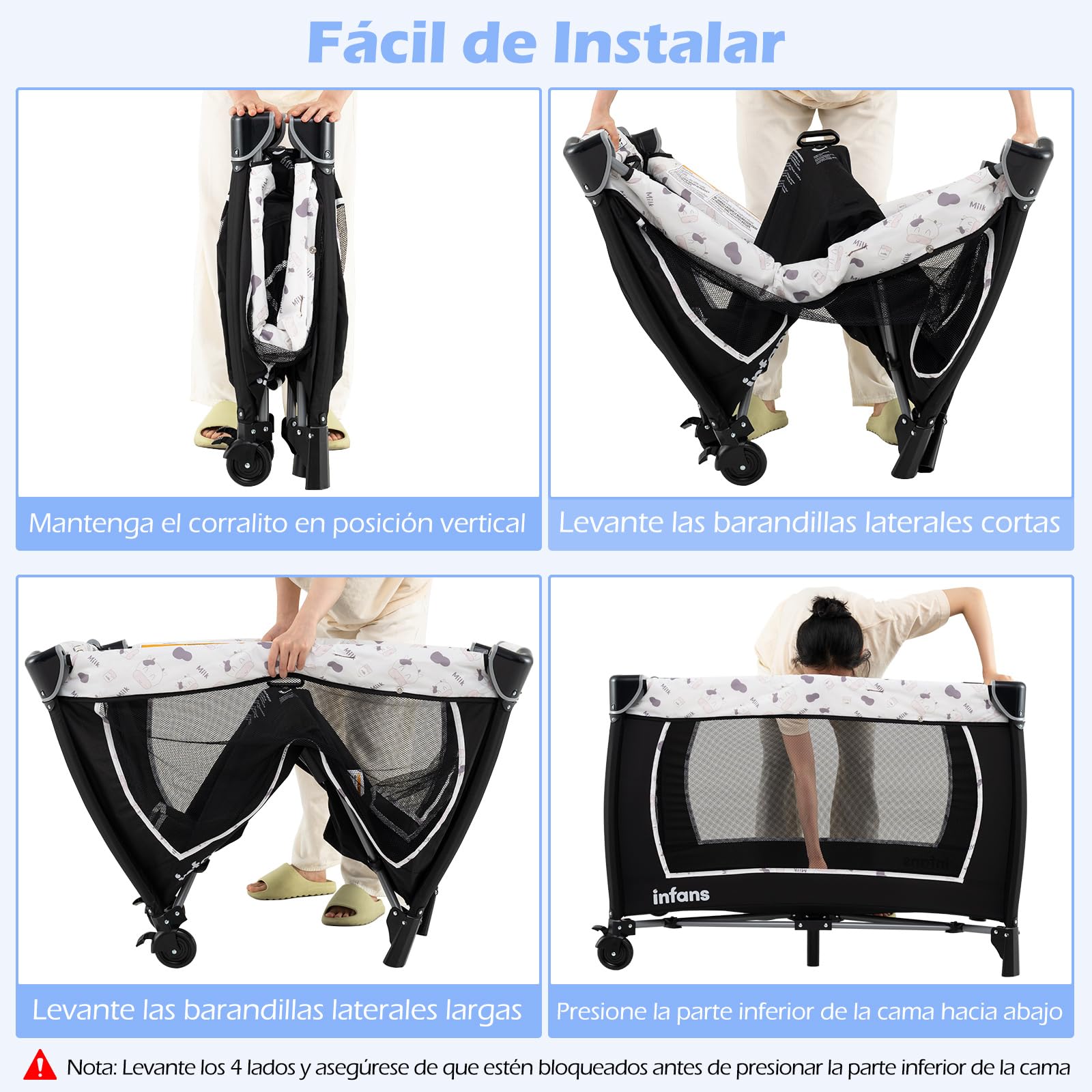 GOPLUS Cuna de Bebé Plegable 4 en 1, Cuna con Ruedas, Colchón, Bolsa de Transporte, Juguetes Colgantes, Cama Infantil de 2 Niveles con Moisés, Cambiador, para Viajes Vacaciones, Carga 15 kg (Beige)