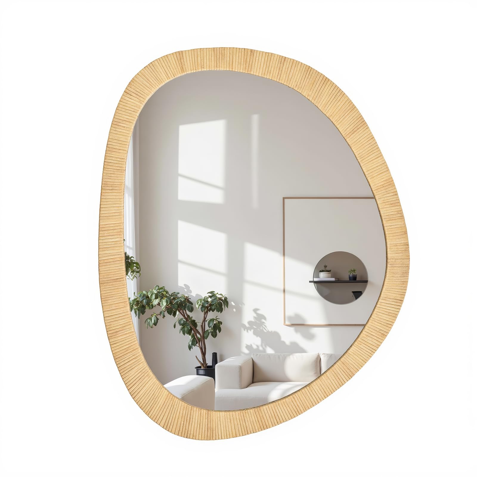 Miroir mural en rotin miroir irrégulier bois bohème ferme moderne salon
