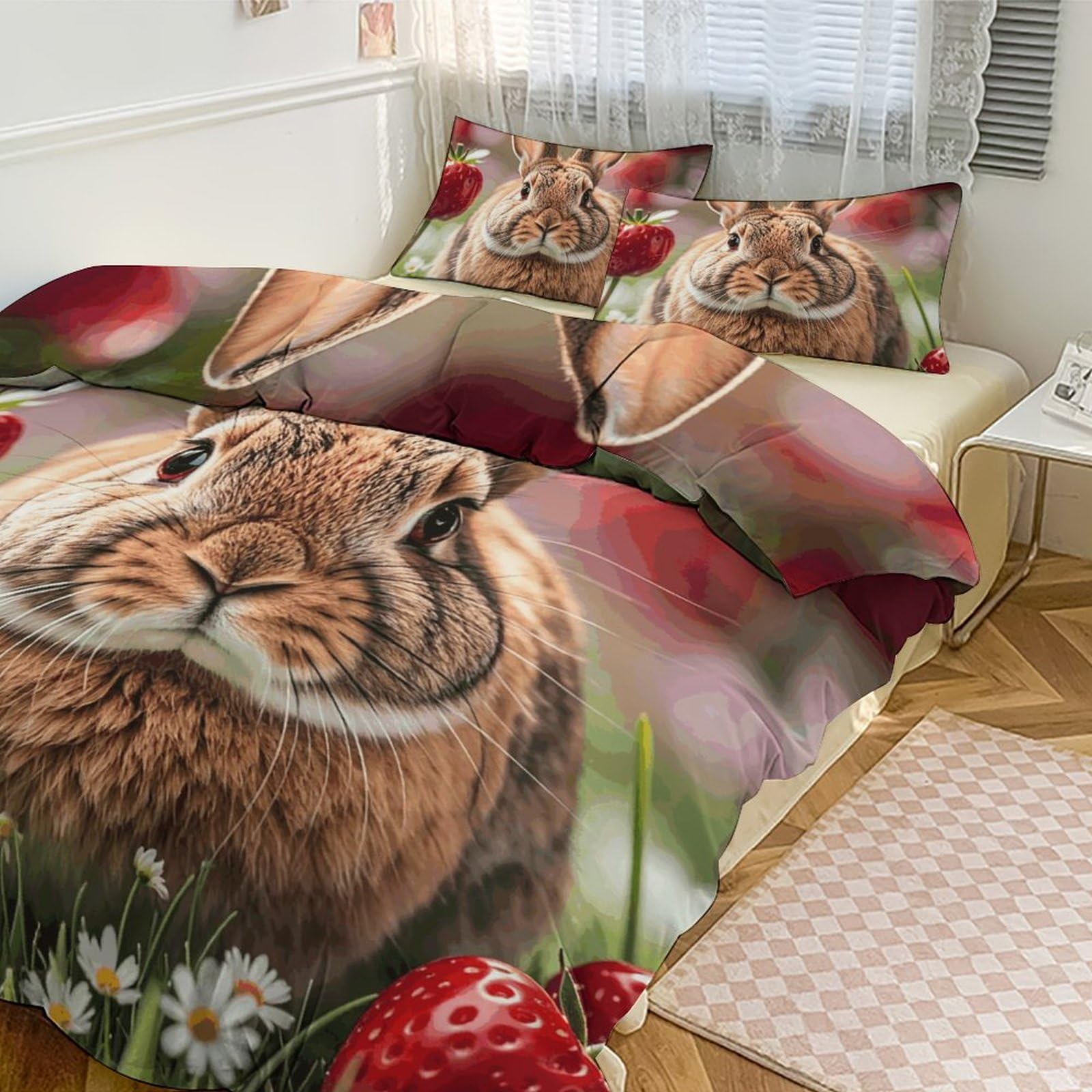 Parure de lit lapin motif mignon pour chambre parentale cocooning