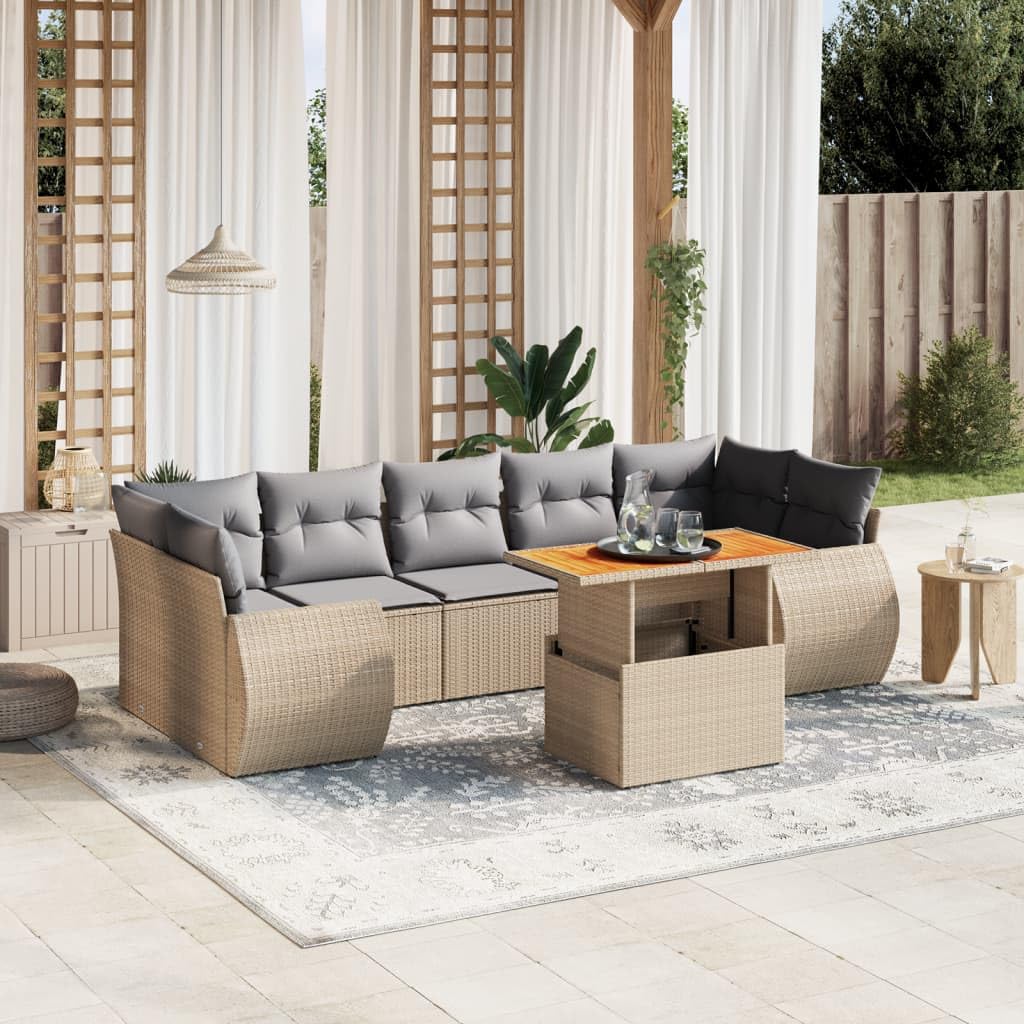Makastle Salon de Jardin Modulaire 8 pcs Beige Résine Tressée
