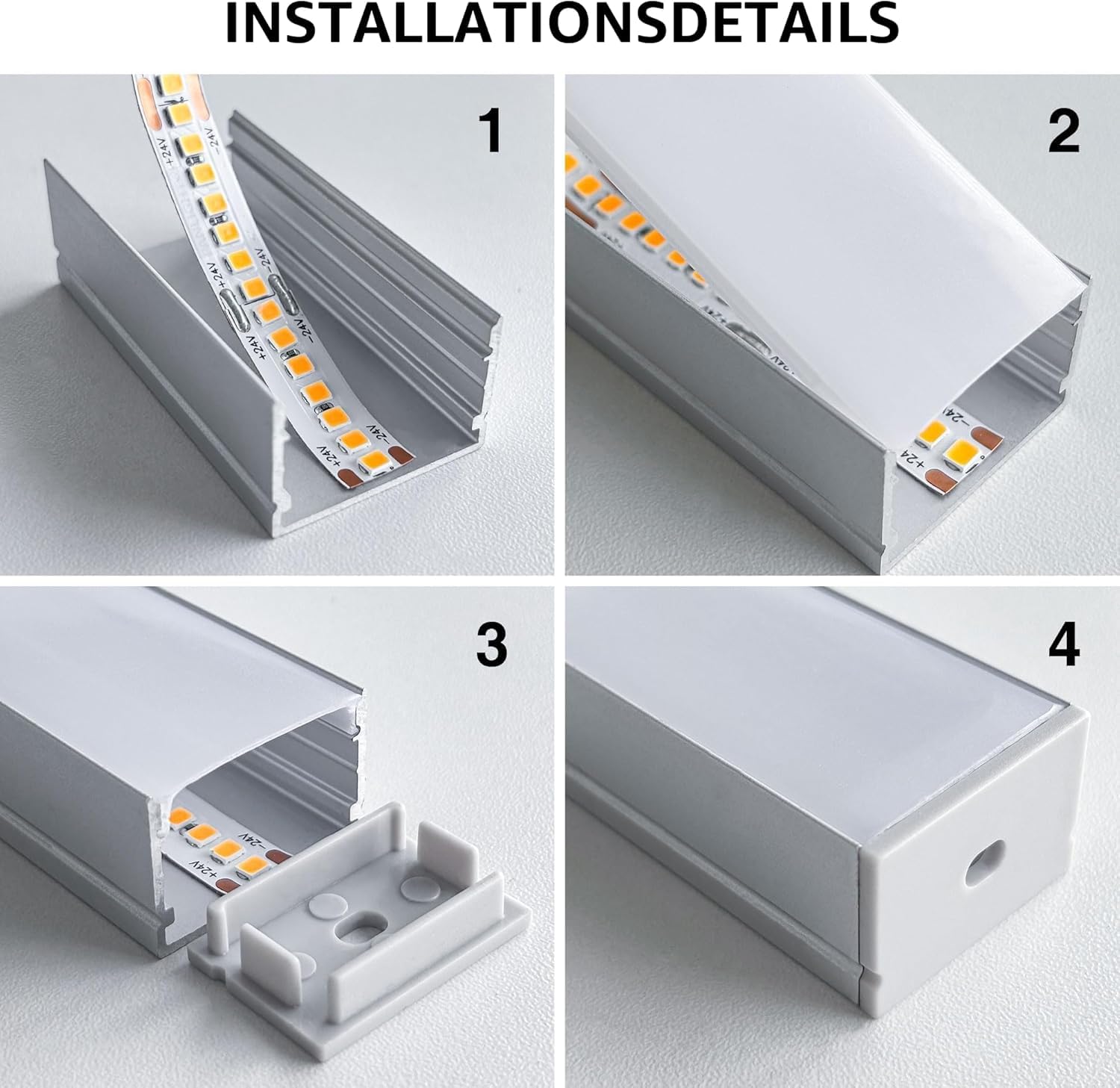 Shine Plus Profilé LED, rail LED, 12 profilés de 2 m, canal en forme de U, cache mat, taille maximale 17 mm, dimensions 19,3 × 9,9 mm