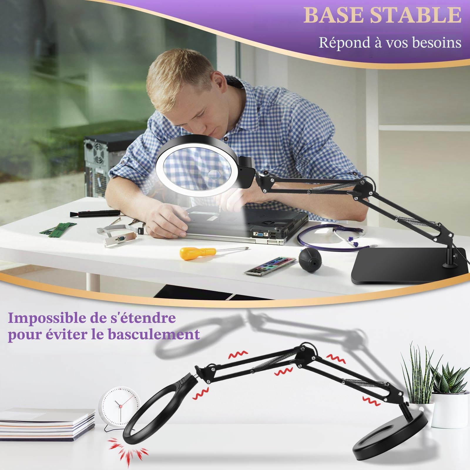 NZQXJXZ 10X 30X Loupe avec Lumière et Support,Lampe Loupe Éclairée à 36 LED