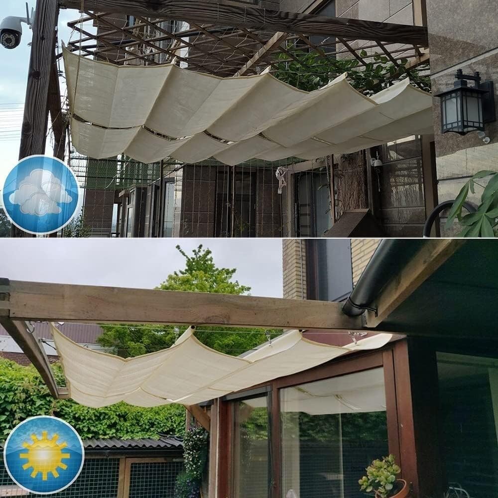 Wysuwany zewnętrzny odcień pergoli do drewnianej pergoli Trellis Patio Deck Wave Shade Sailor Cap(Bianco,1.2x4m)