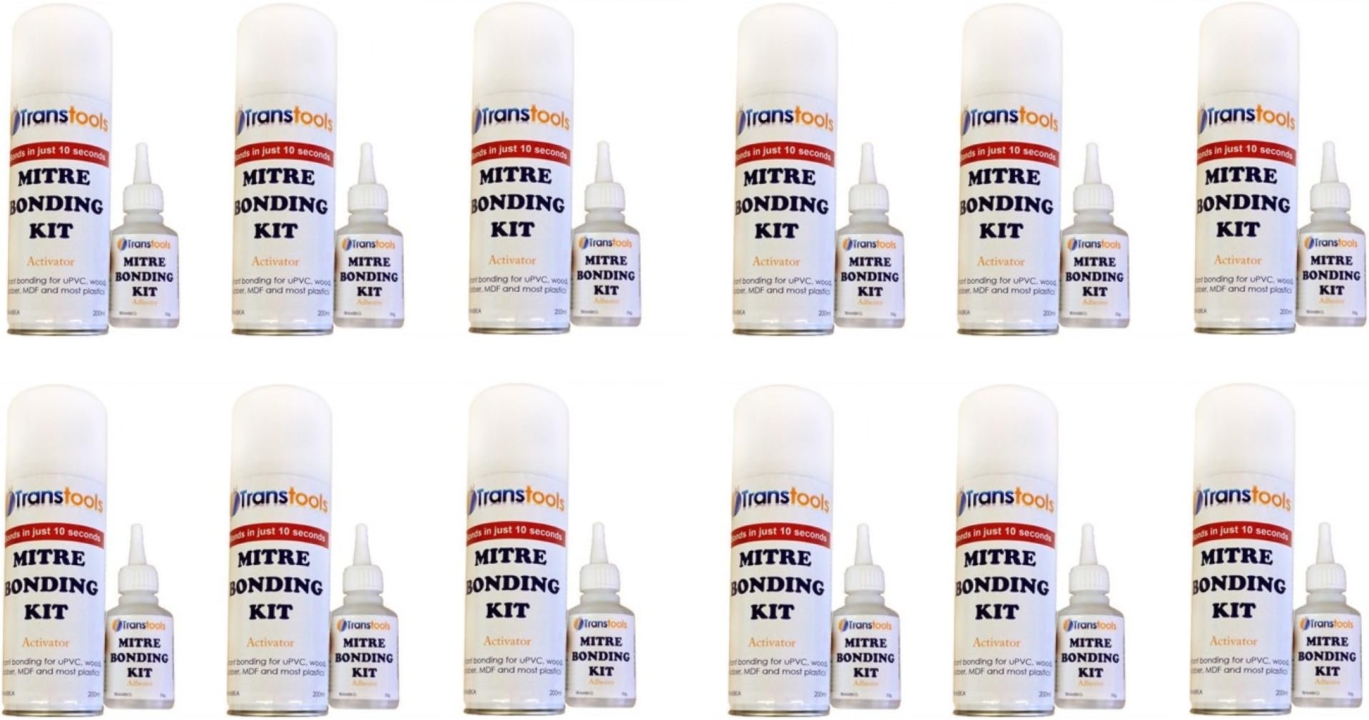 12 x Transtools Mitre Bonding System Kit Superglue and Activator Trade Pack