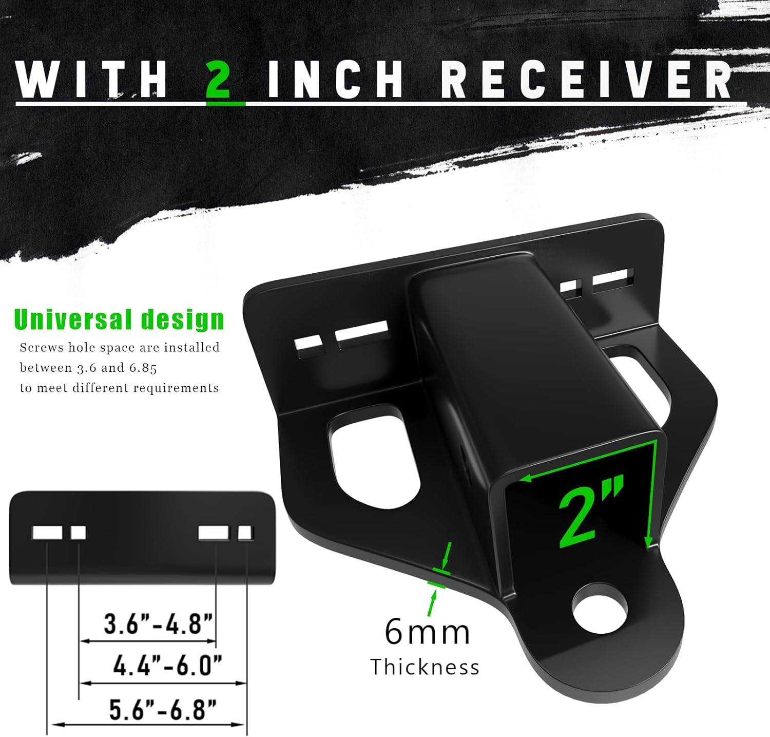 Zero Turn Lawn Mower Hitch with 2" Receiver, 6mm Thicker Heavy Duty Steel Bolt On Trailer Hitch with Chain Slot & Hitch Pin & Clip, Universal Fit for Tractor, ATV, Trailer