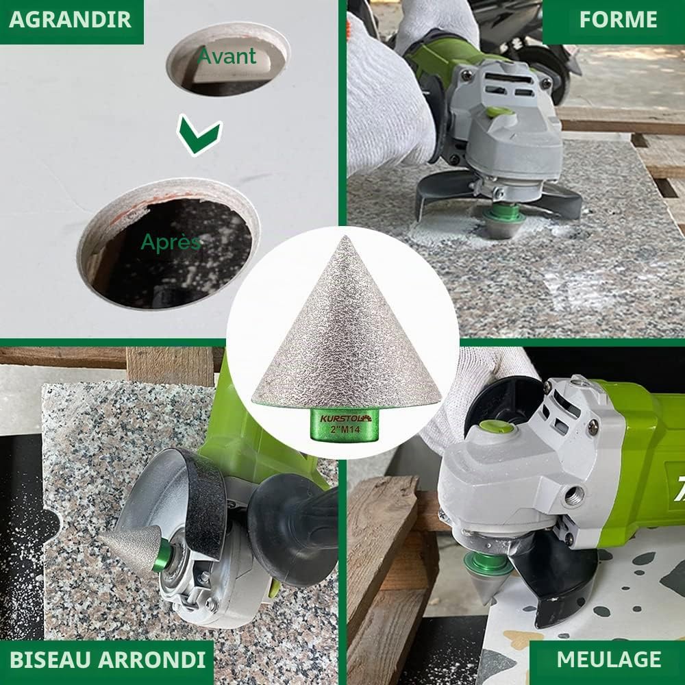 Fraise à chanfreiner diamantée pour carrelage - 50 mm x M14 - Élargissement de trous existants en granit, marbre et porcelaine